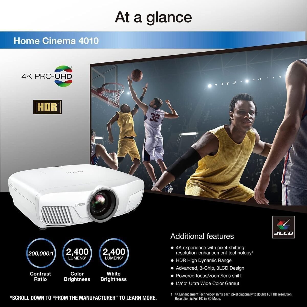 Epson Home Cinema 4010 4K PRO-UHD (1) 3-Chip Projector with HDR