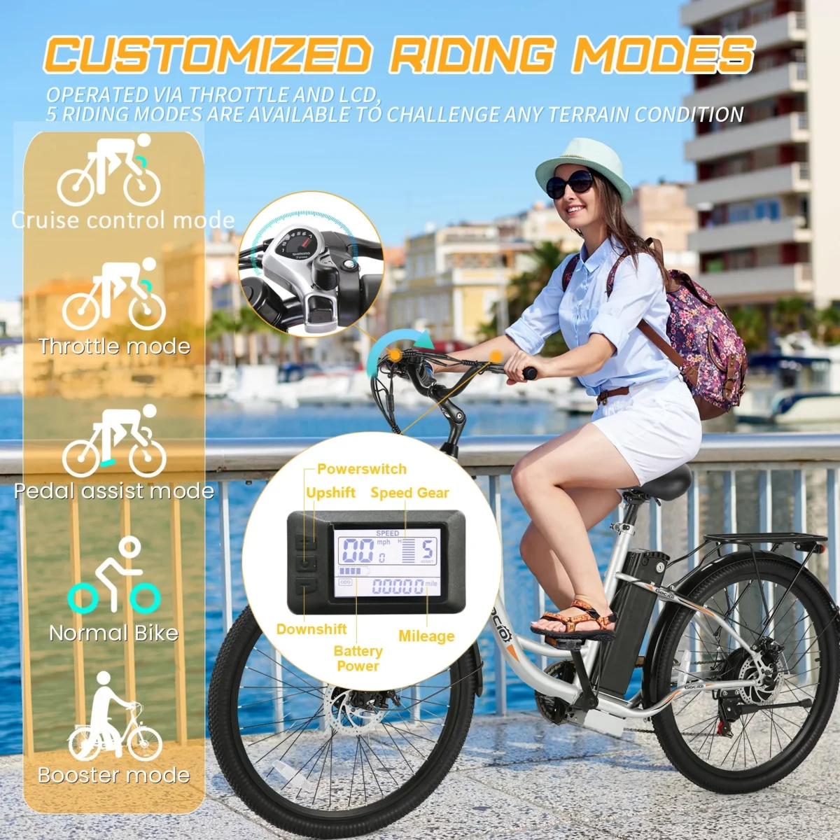 Gocio 500W Electric Bike for Adults, 26" Electric Hybrid Bicycle City Ebike, Women E Bike