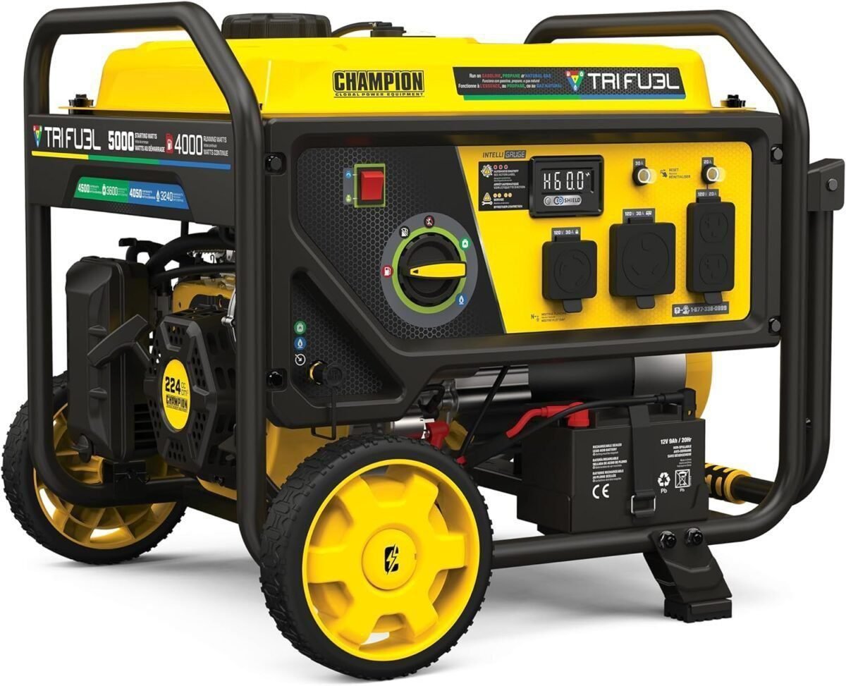 Champion Power Equipment 5000-Watt Electric Start Tri Fuel RV Ready Portable Generator