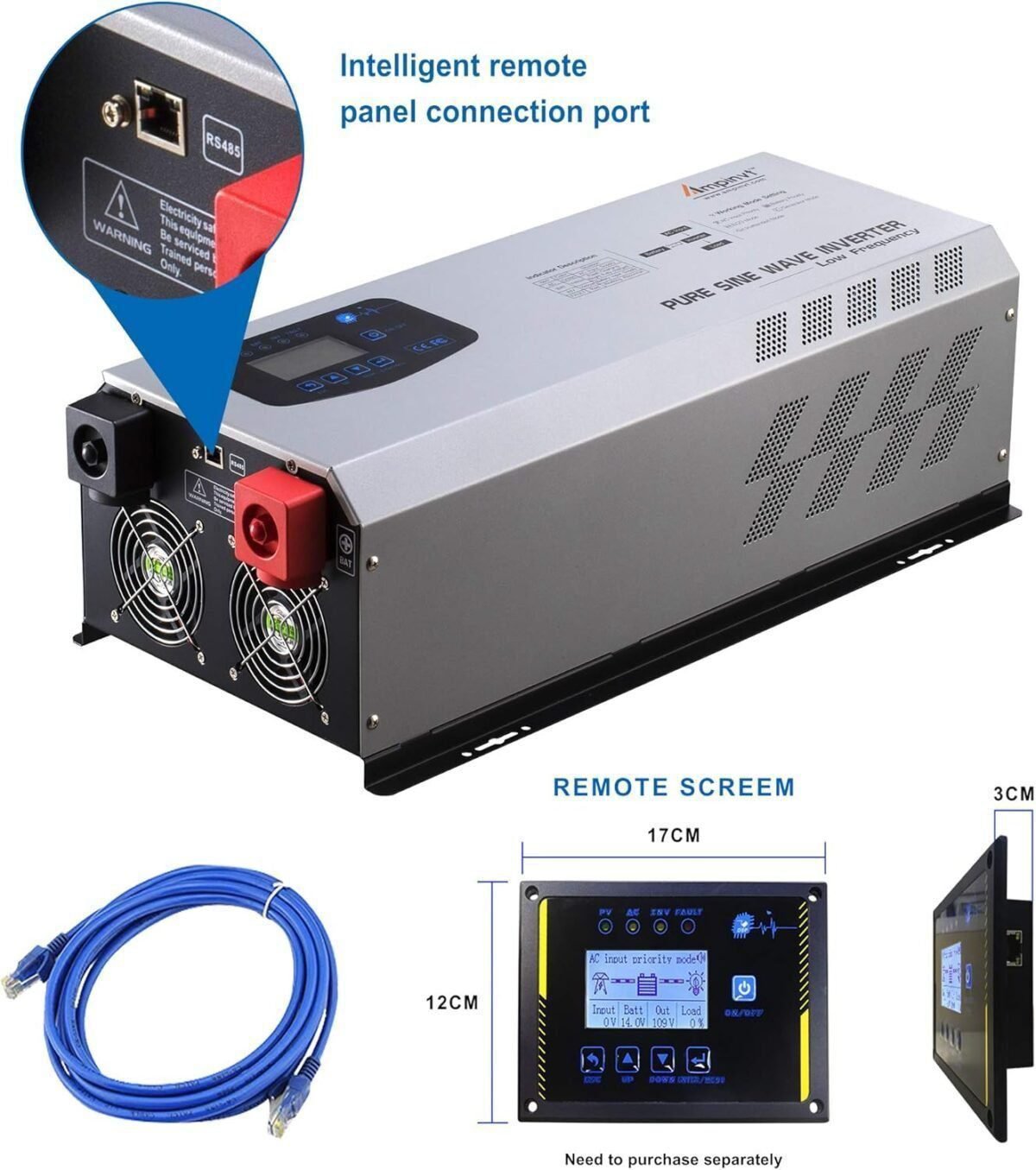 5000W Off Grid Pure Sine Wave Power Inverter 48V DC to 120/240 VAC Split Phase with Battery AC Charger