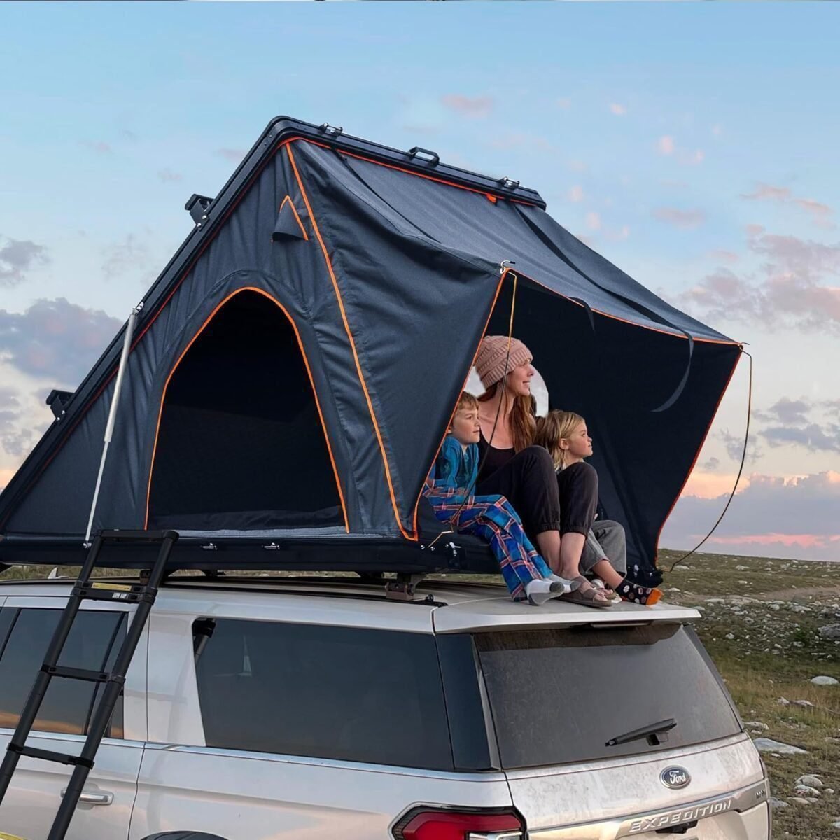 Trustmade Hard Shell Rooftop Tent with Roof Rack, Triangle Aluminium Black