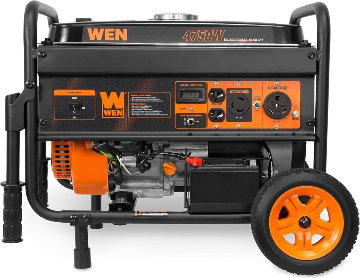 WEN 56475 4750-Watt Portable Generator with Electric Start and Wheel Kit, Yellow and Black