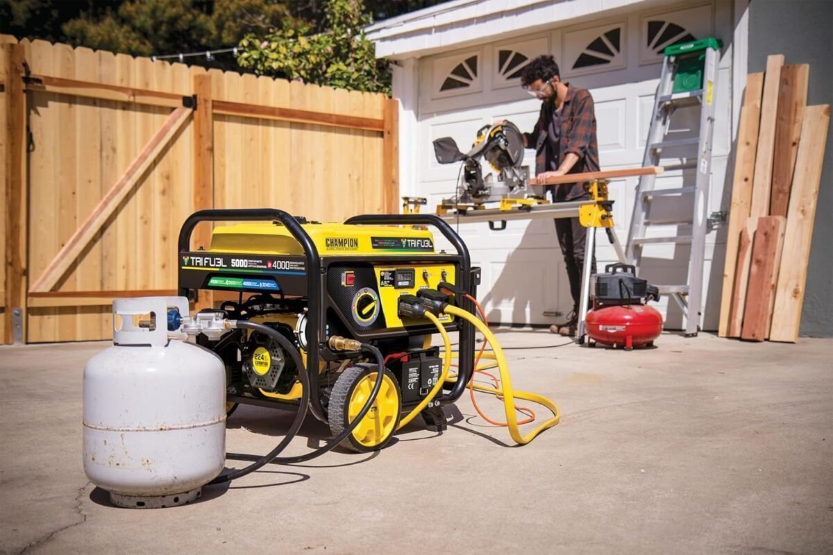 Champion Power Equipment 5000-Watt Electric Start Tri Fuel RV Ready Portable Generator