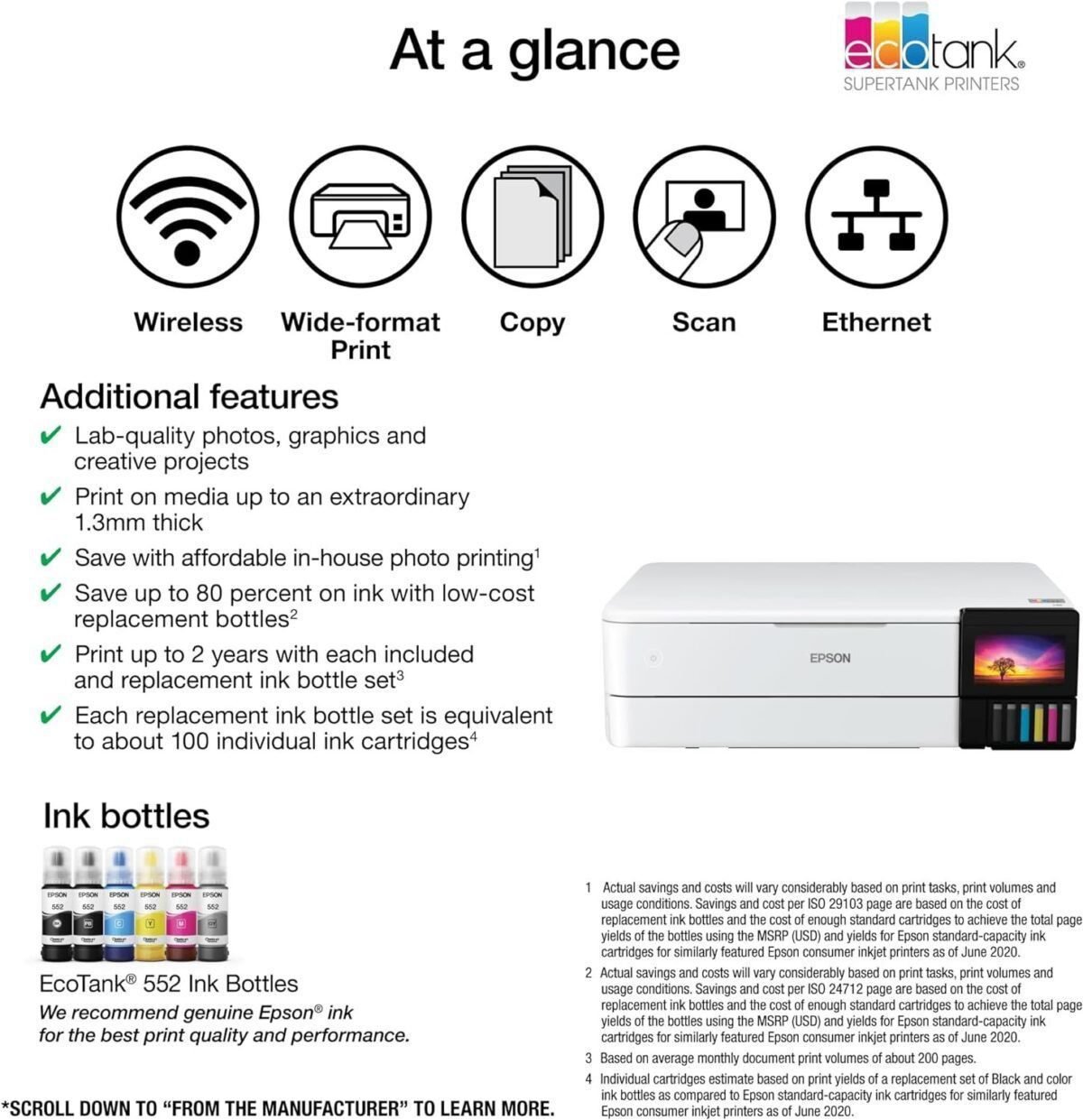 Epson EcoTank Photo ET-8550 Wireless Wide-Format All-in-One Supertank Printer with Scanner