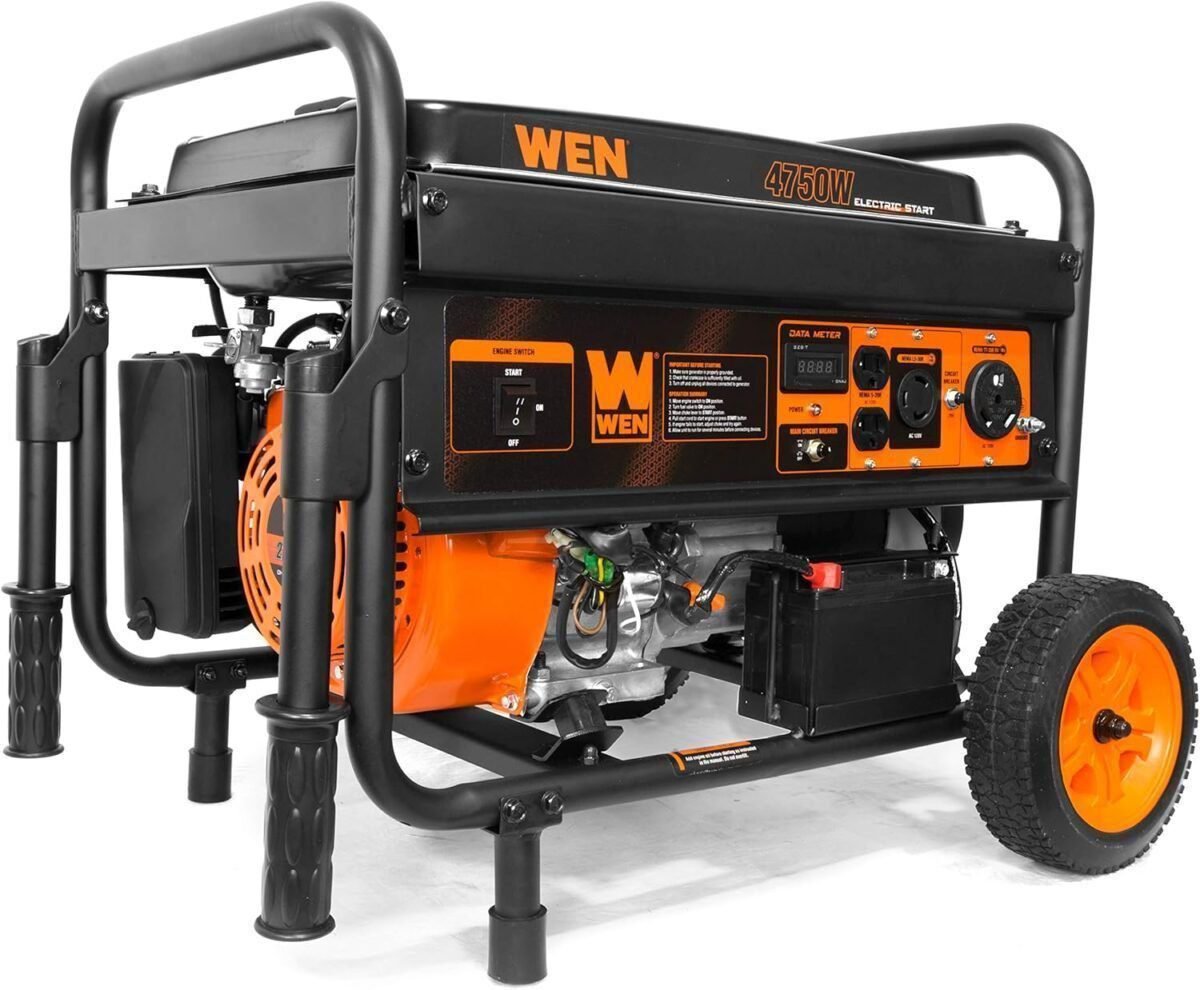 WEN 56475 4750-Watt Portable Generator with Electric Start and Wheel Kit, Yellow and Black