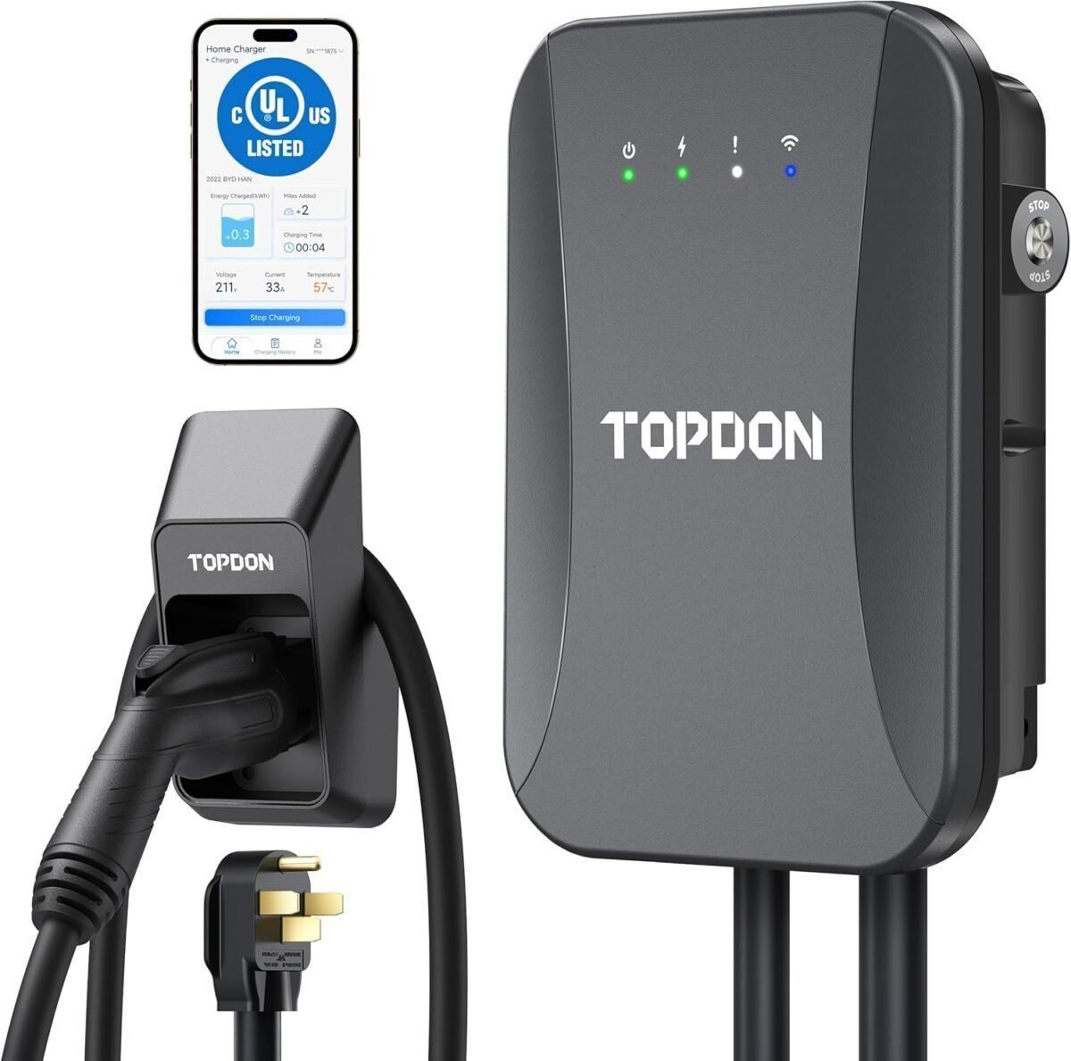 TOPDON Level 2 EV Charger, 40Amp 240V Smart Home Electric Car Charger, NEMA 14-50, UL Listed