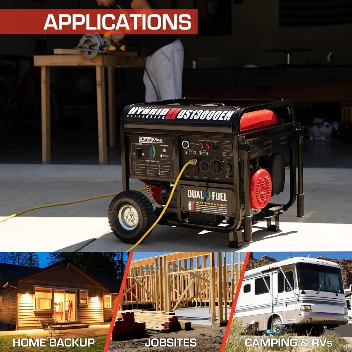 DuroStar DS13000EH Dual Fuel Portable Generator - 13000 Watt Gas