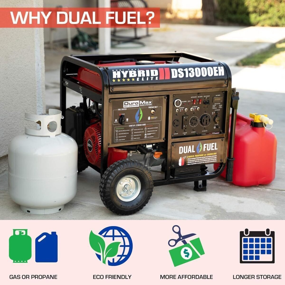 DuroStar DS13000EH Dual Fuel Portable Generator - 13000 Watt Gas