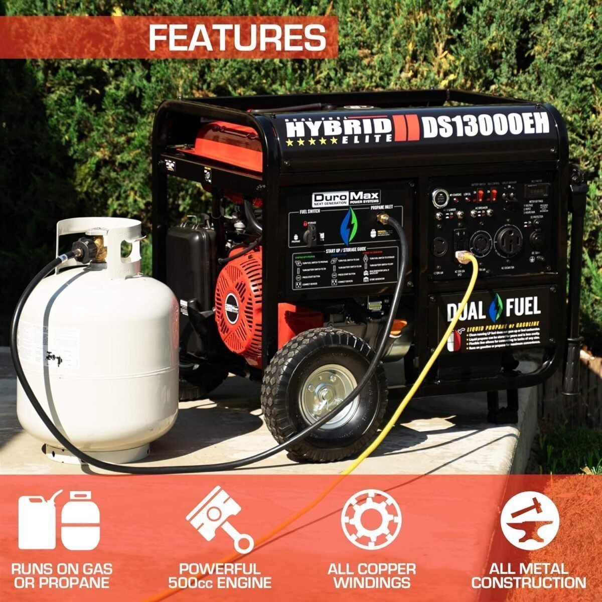 DuroStar DS13000EH Dual Fuel Portable Generator - 13000 Watt Gas