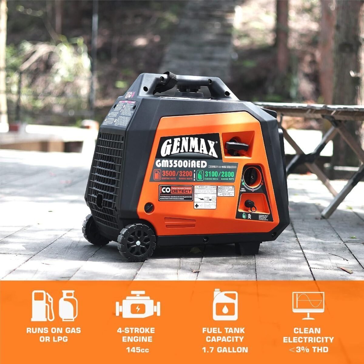 GENMAX Portable Inverter Generator, 3500W Super Quiet Gas