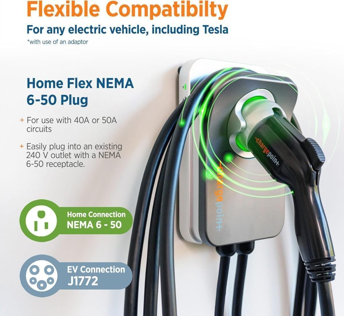 ChargePoint HomeFlex Level 2 EV Charger J1772, NEMA 6-50 Electric Car Charger