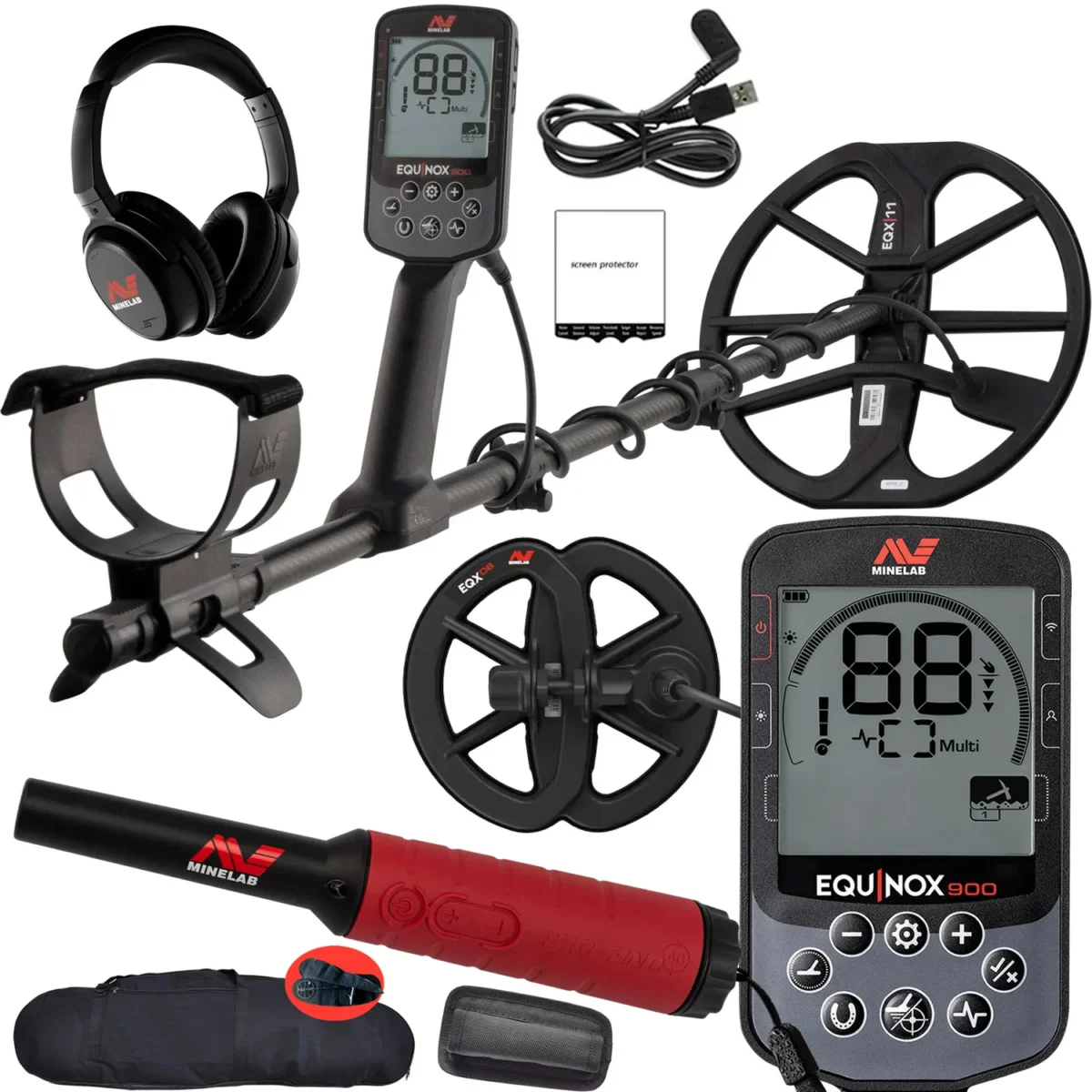 Minelab EQUINOX 900 Multi-IQ Metal Detector w/Pro-Find 20 Pinpointer & Carry Bag