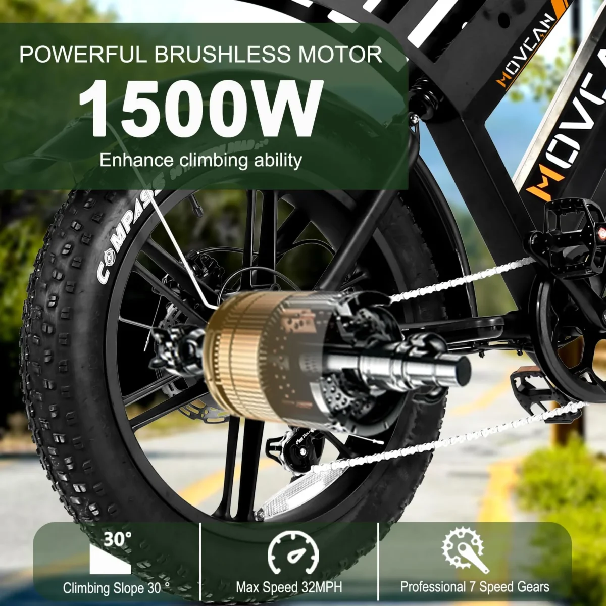 Movcan 750W Electric Bike for Adult, 20" Fat Tire Off-Road Ebike, 48V 31.2Ah Removable Dual Battery