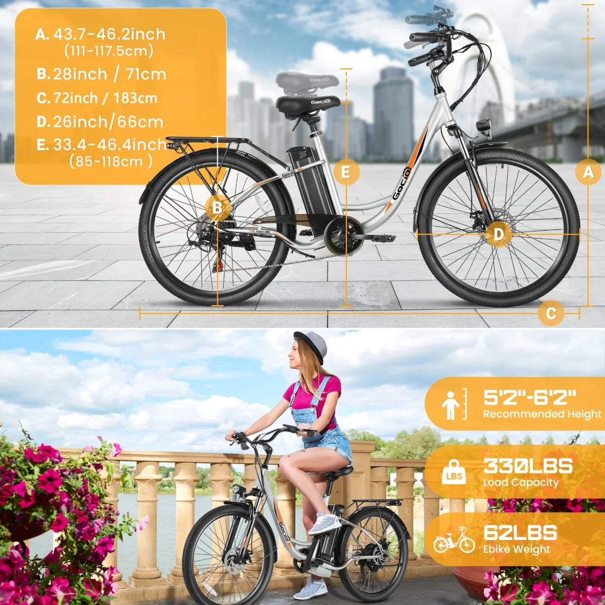 Gocio 500W Electric Bike for Adults, 26" Electric Hybrid Bicycle City Ebike, Women E Bike