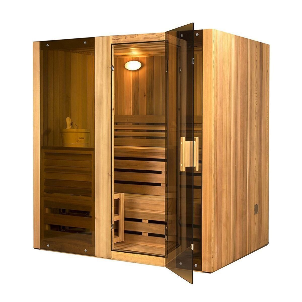 ALEKO STI4CED Canadian Cedar Indoor Wet or Dry Sauna Steam Room, 4.5 kW Harvia KIP Heater