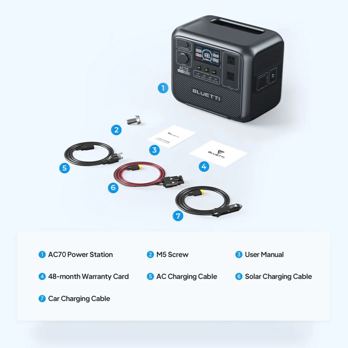 BLUETTI AC70 Portable Solar Generator, 768Wh LiFePO4 Power Station,80% Charge in 45 Mins