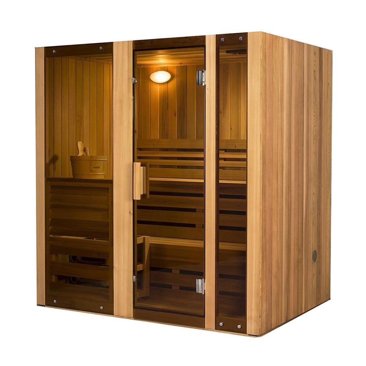 ALEKO STI4CED Canadian Cedar Indoor Wet or Dry Sauna Steam Room, 4.5 kW Harvia KIP Heater