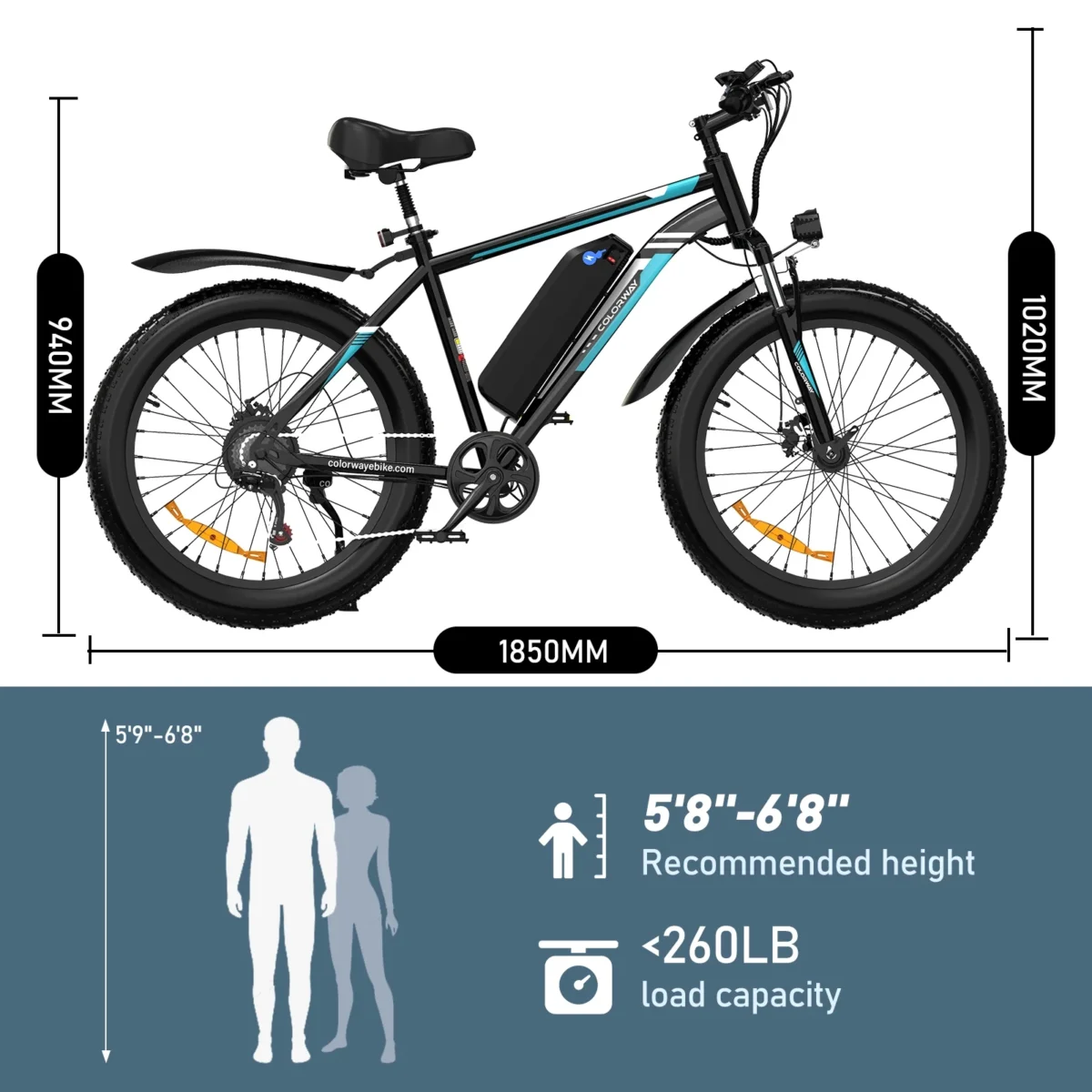 COLORWAY 26*4.0 Fat Tire E bike, 750W Electric Bicycles 15AH 48V Mountain Electric Bike