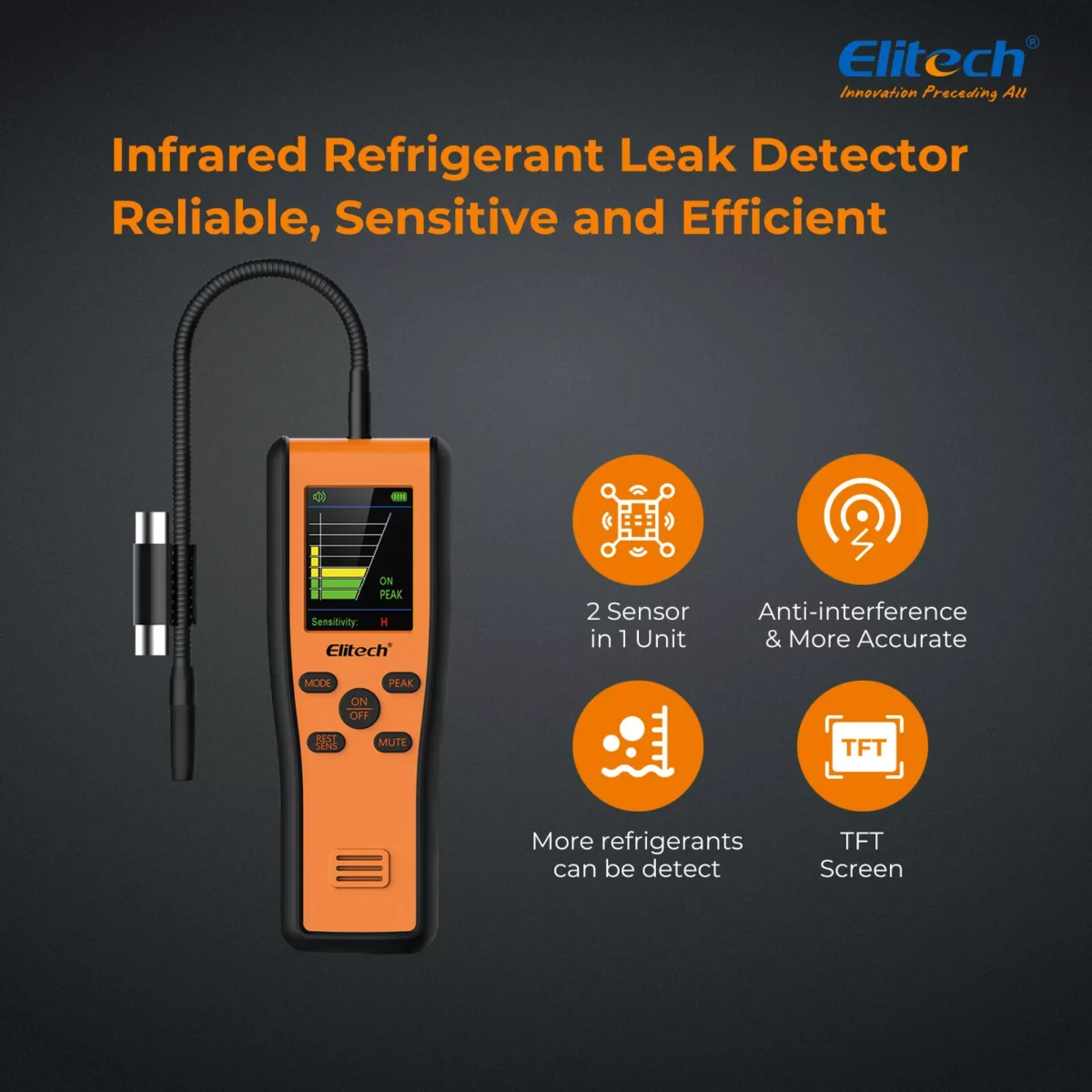 Elitech 2-in-1 Refrigerant Leak Detector Infrared&Heated Diode Sensor IR-200