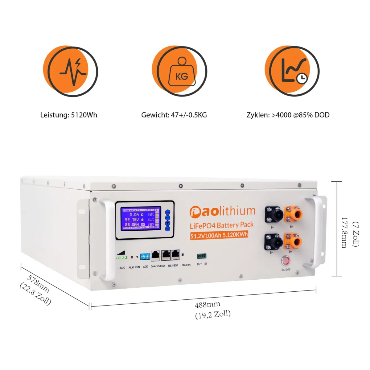 Aolithium 51.2v 100ah Server Rack Lithium LiFePO4 Battery 16S for Off Grid