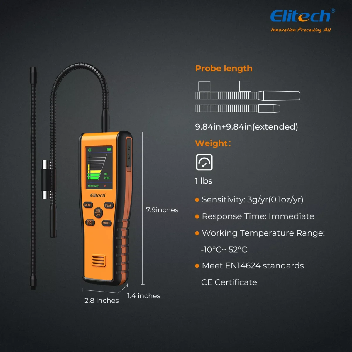 Elitech 2-in-1 Refrigerant Leak Detector Infrared&Heated Diode Sensor IR-200