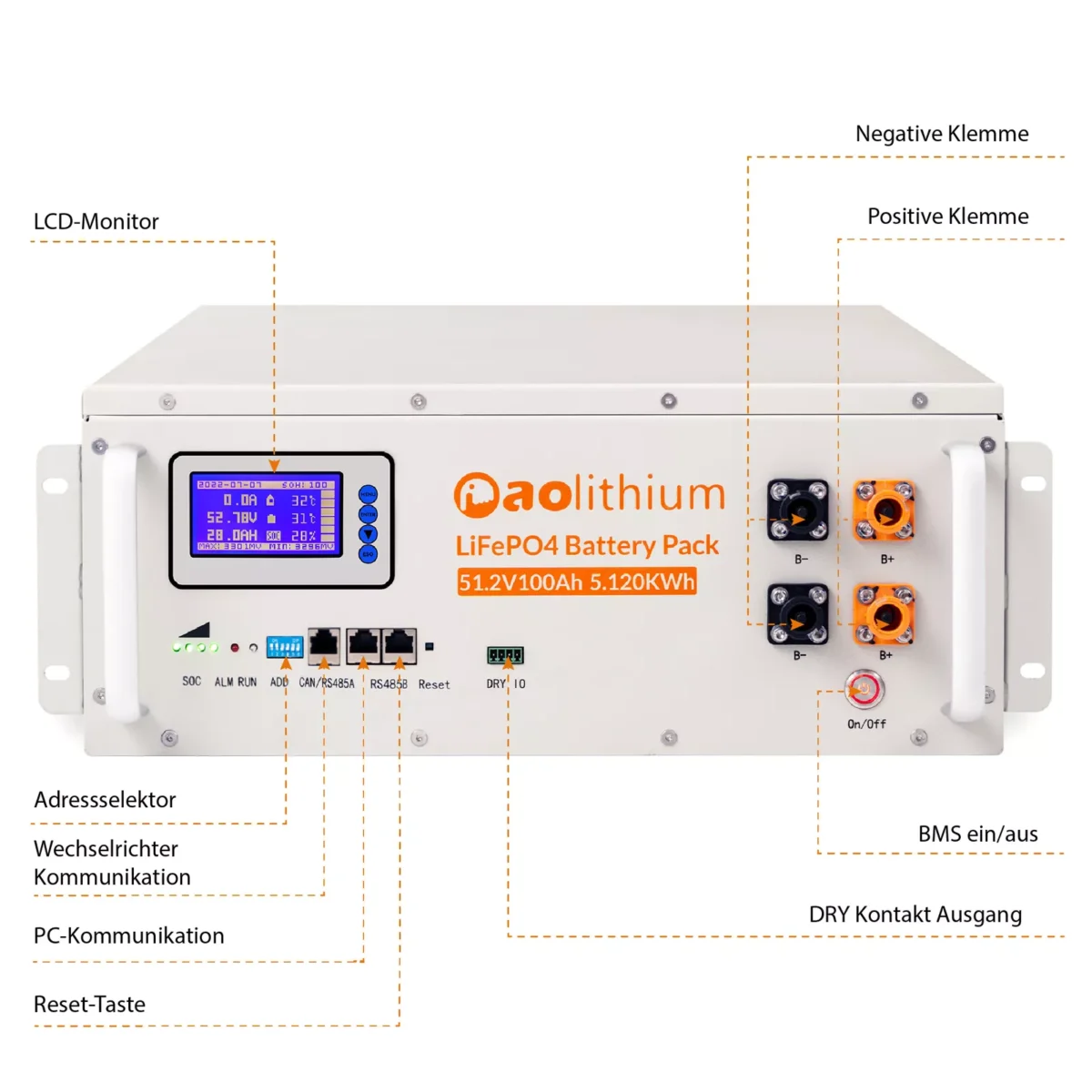 Aolithium 51.2v 100ah Server Rack Lithium LiFePO4 Battery 16S for Off Grid