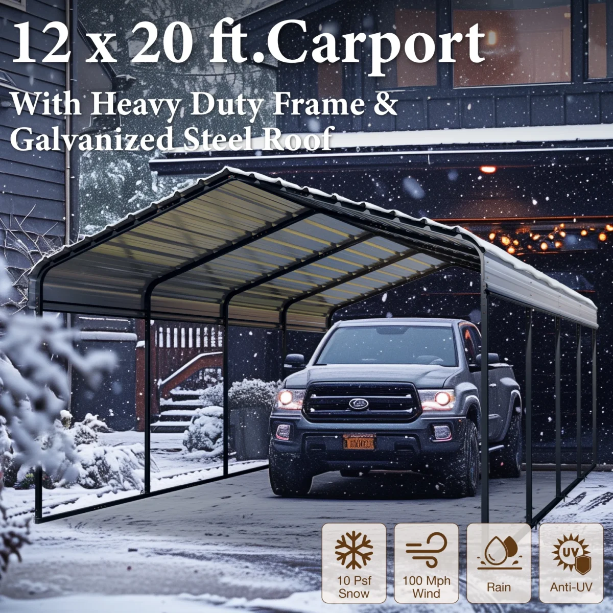 Summit Living 12 x 20 ft Outdoor Metal Carport with Galvanized Steel Roof