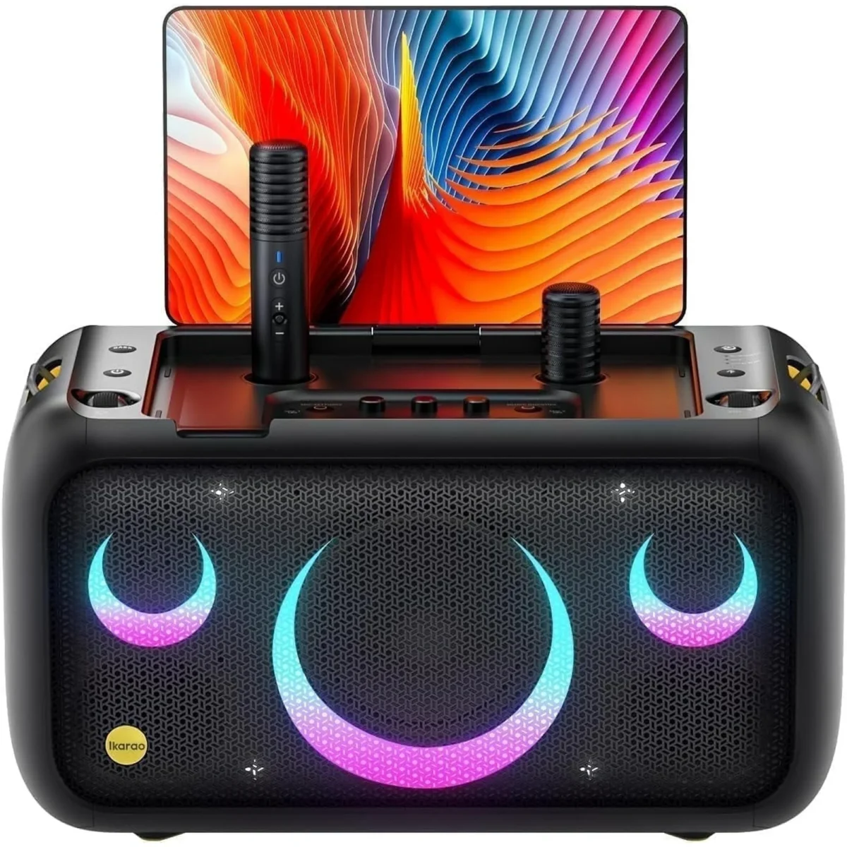 Ikarao Karaoke Machine for Adults,Built-in 13.3-inch Screen,Portable Speaker with 2 Wireless Mics