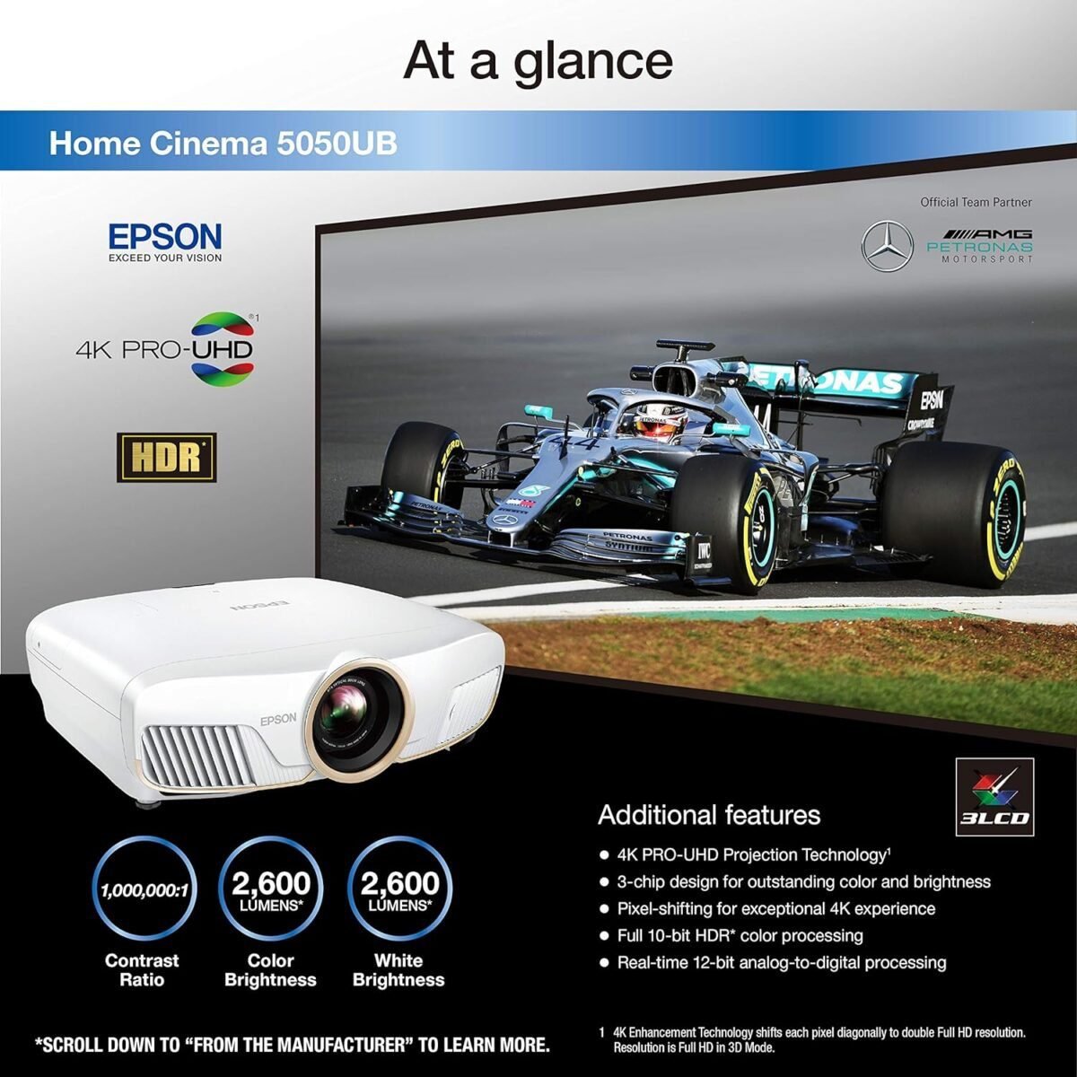 Epson Home Cinema 5050UB 4K PRO-UHD 3-Chip Projector with HDR,White