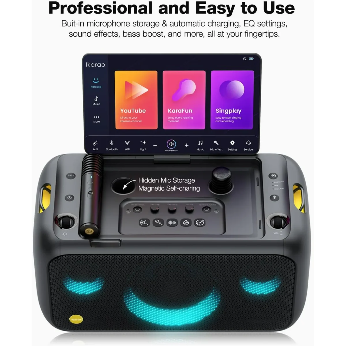 Ikarao Karaoke Machine for Adults,Built-in 13.3-inch Screen,Portable Speaker with 2 Wireless Mics