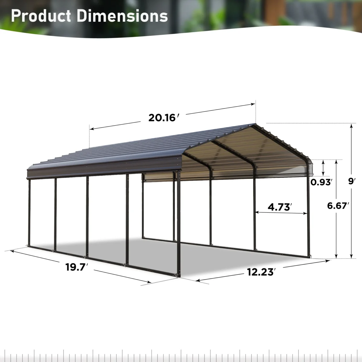 Summit Living 12 x 20 ft Outdoor Metal Carport with Galvanized Steel Roof