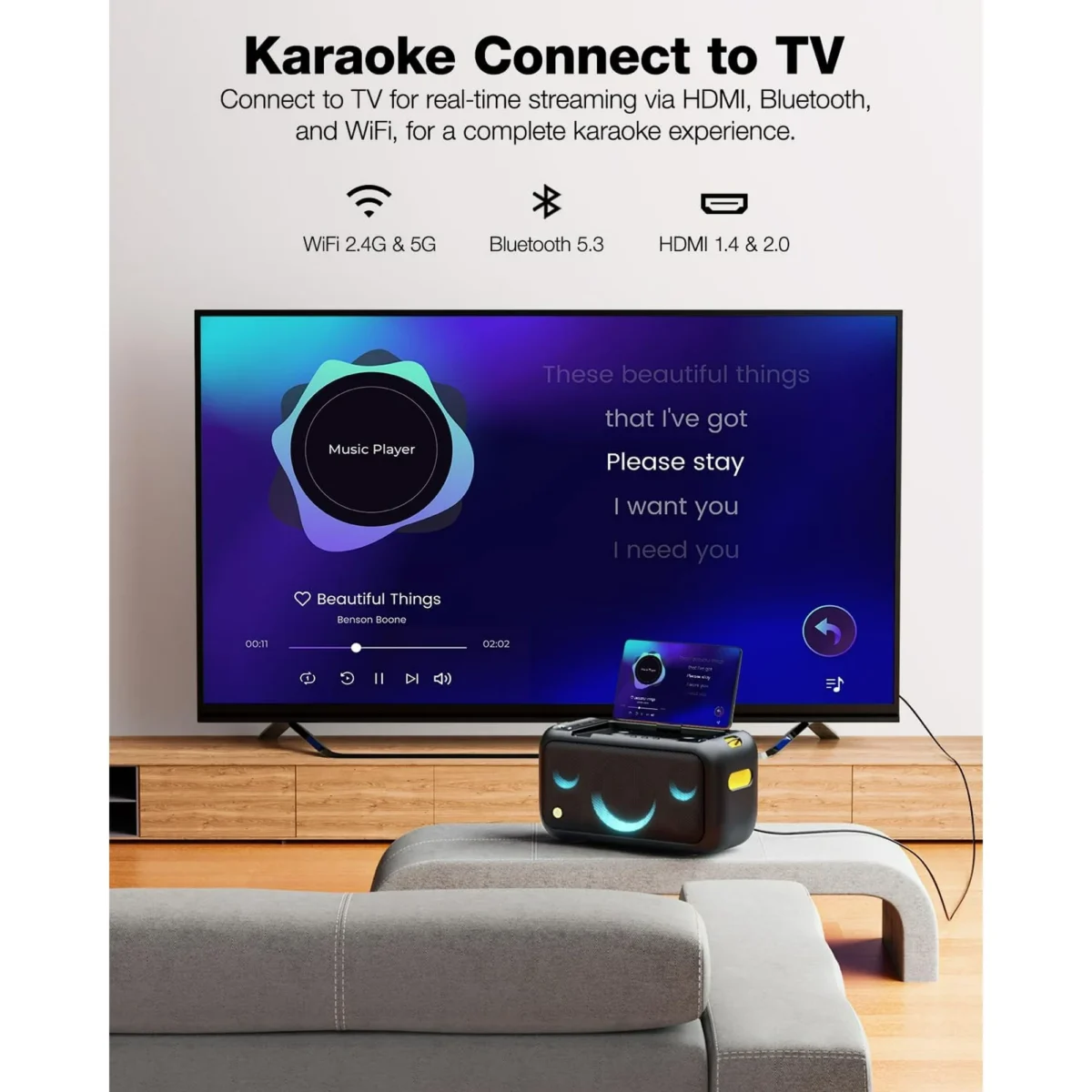 Ikarao Karaoke Machine for Adults,Built-in 13.3-inch Screen,Portable Speaker with 2 Wireless Mics