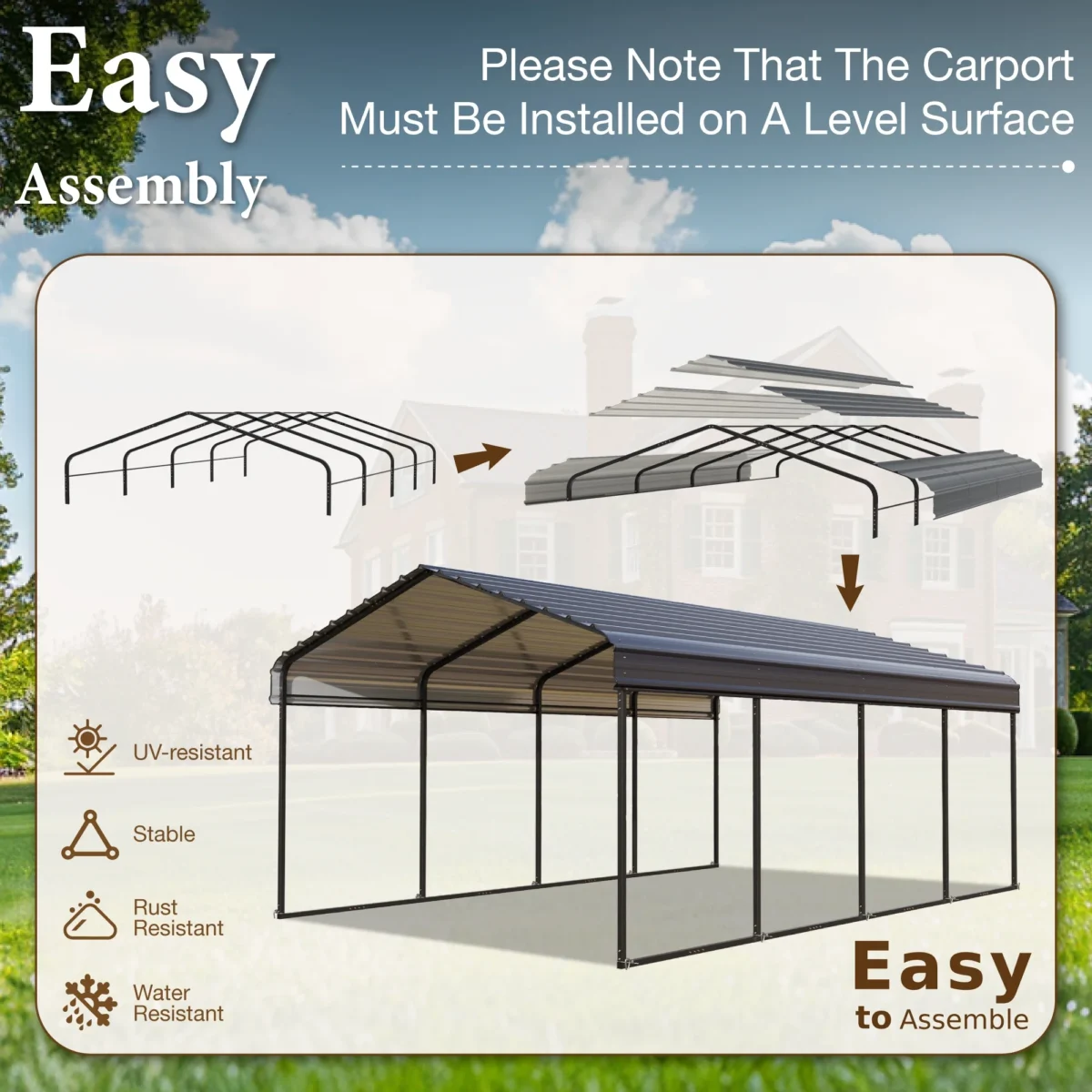 Summit Living 12 x 20 ft Outdoor Metal Carport with Galvanized Steel Roof