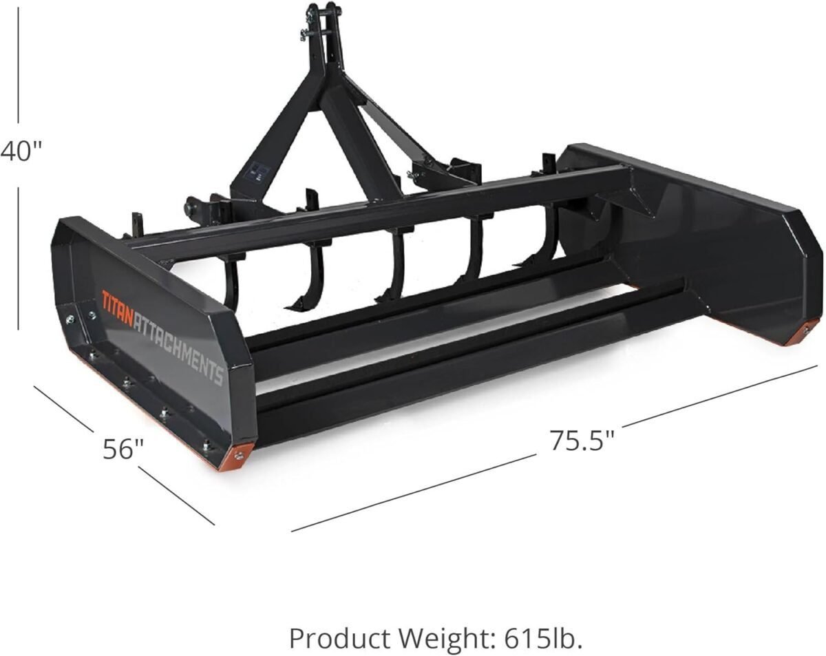 Titan Attachments 6 FT Land Leveler and Grader With Shanks For 3 Point Tractor Fits