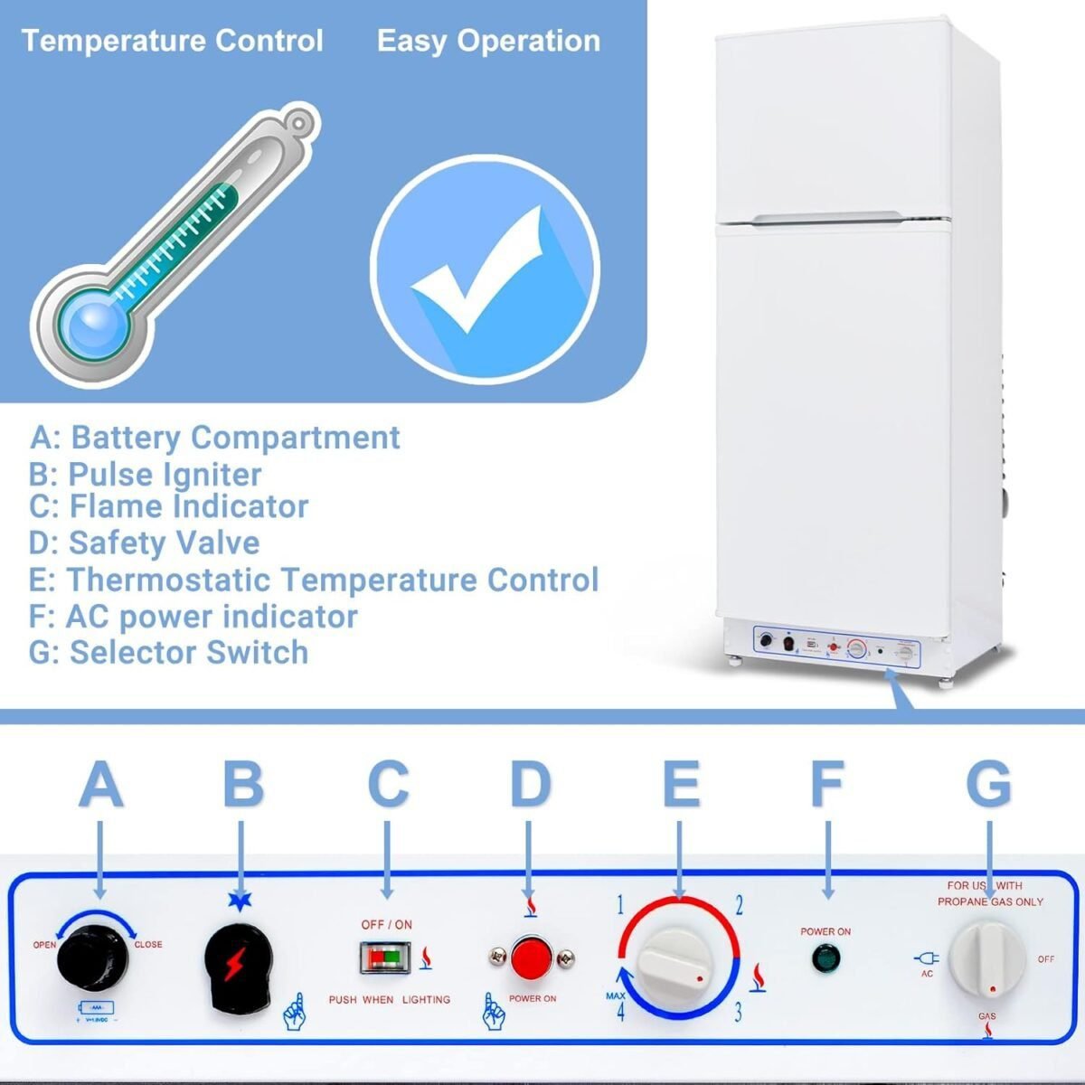 Smad Propane Refrigerator 110V/Propane Fridge Up Freezer 9.3 Cu.Ft Propane Refrigerator