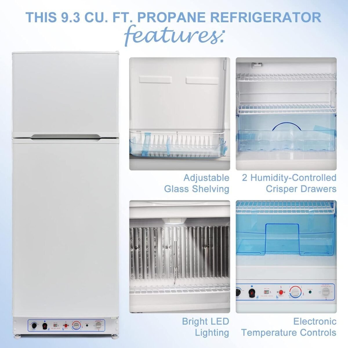 Smad Propane Refrigerator 110V/Propane Fridge Up Freezer 9.3 Cu.Ft Propane Refrigerator