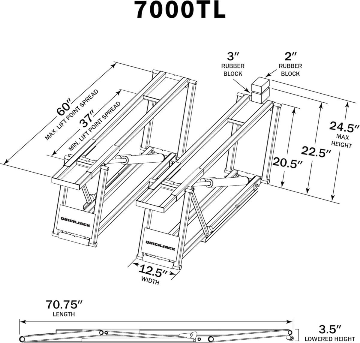 QuickJack 7000TL Portable 7,000lb Capacity Car/Vehicle/Auto Lift/Home/Shop/Garage