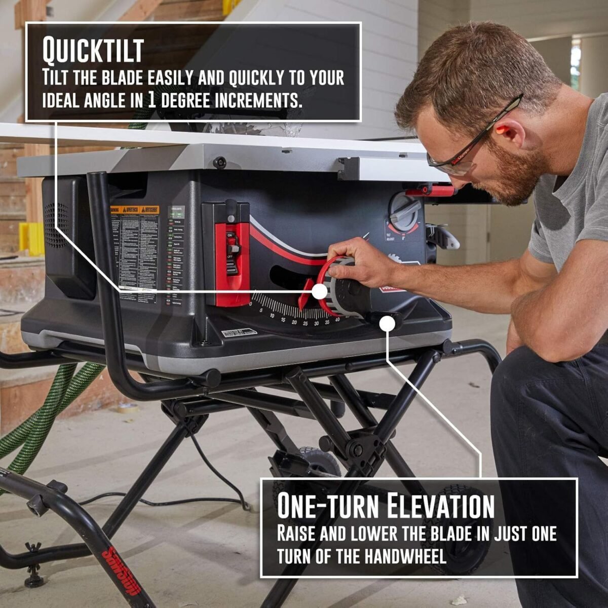 SAWSTOP 10-Inch Jobsite Saw Pro with Mobile Cart Assembly, 1.5-HP, 12A, 120V, 60Hz