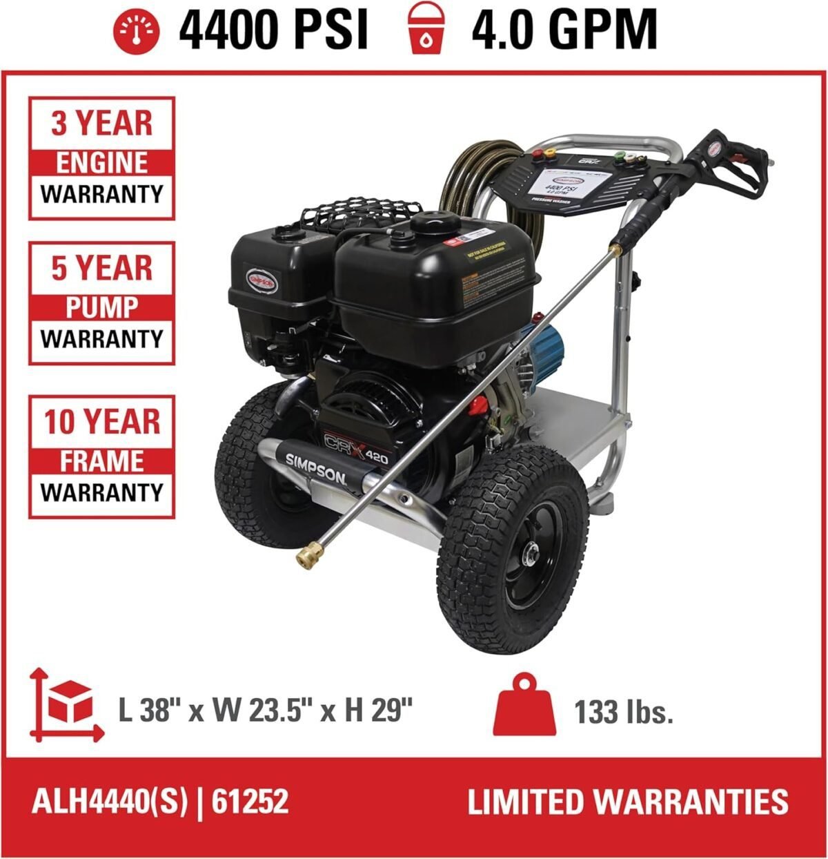 Simpson Cleaning ALH4440 Aluminum Series 4400 PSI Gas Pressure Washer