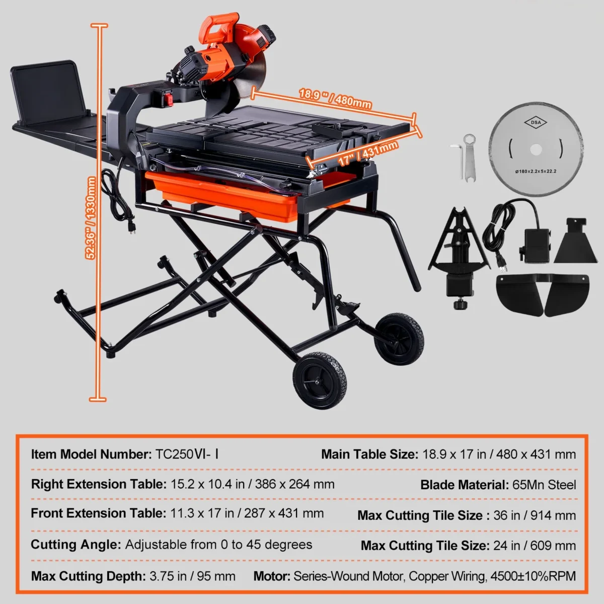 SKYSHALO TC250Ⅵ-Ⅰ 120V 15A 10in Power Saw, 4500 RPM