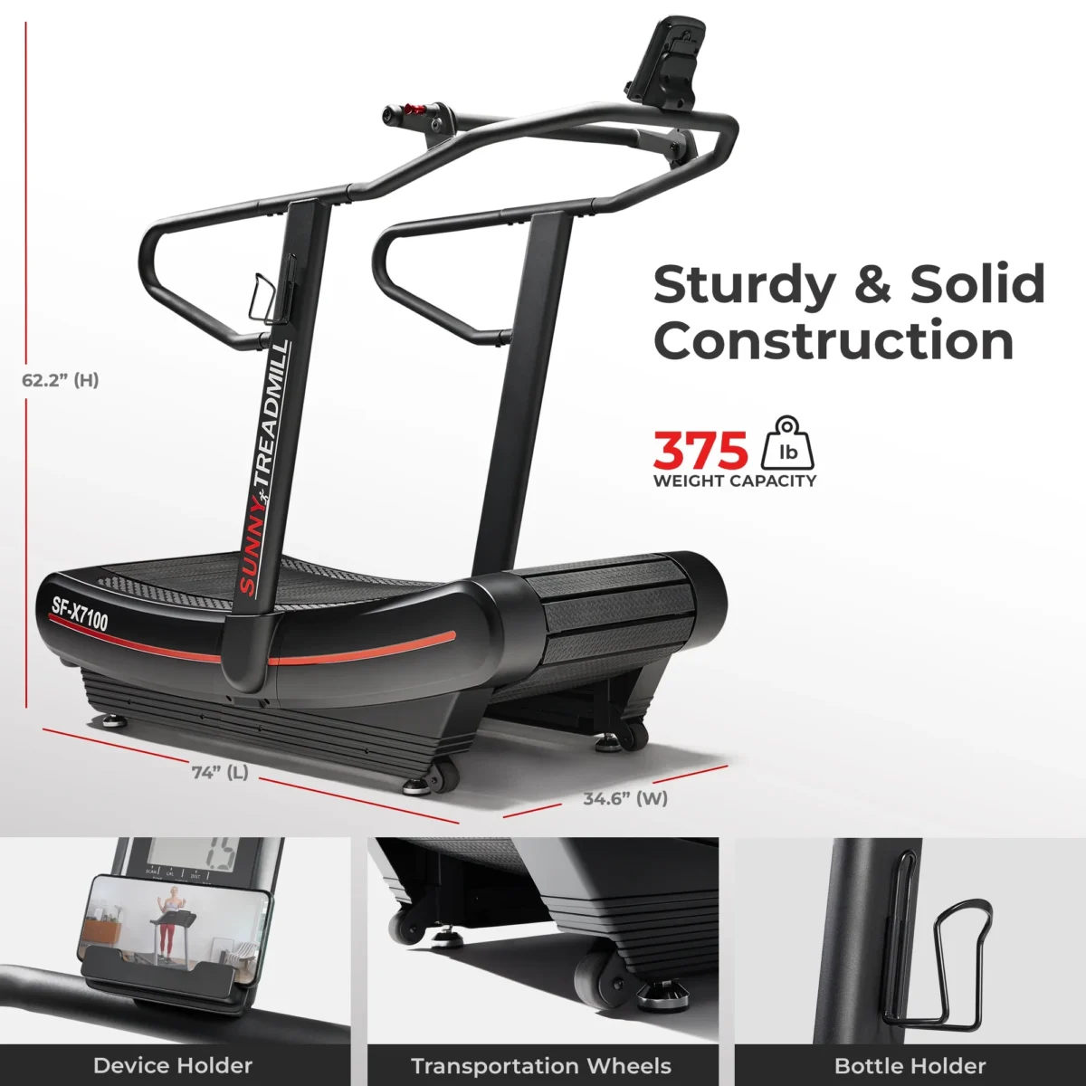 Sunny Health & Fitness Ultra Curved Manual Treadmill, Home Training