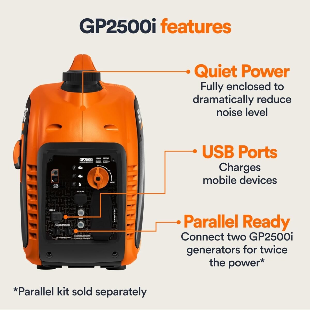 Generac 8251 GP2500i 2,500-Watt Gas Powered Portable Inverter Generator