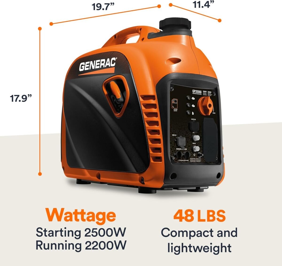 Generac 8251 GP2500i 2,500-Watt Gas Powered Portable Inverter Generator