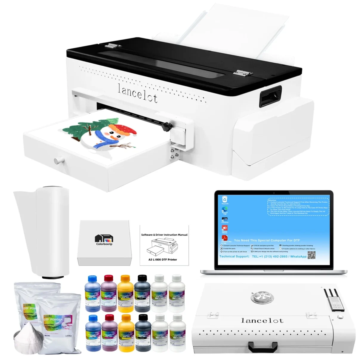 Lancelot A3 l1800 DTF Printer,DTF Printer Bundles,Inkjet Printer with Oven with Laptop for T-shirt DIY