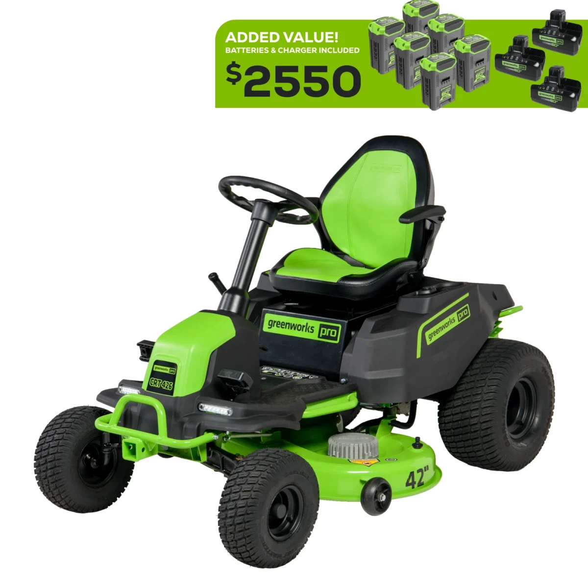 Greenworks 60V 42" Cordless Battery CrossoverT Riding Lawn Mower