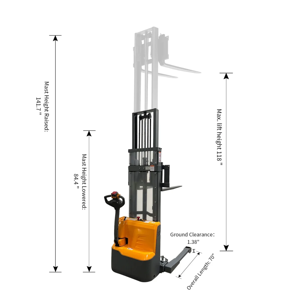 APOLLOLIFT Li-Ion Battery Full Electric Pallet Stacker 3300lbs Capacity Max Lift Height 118"