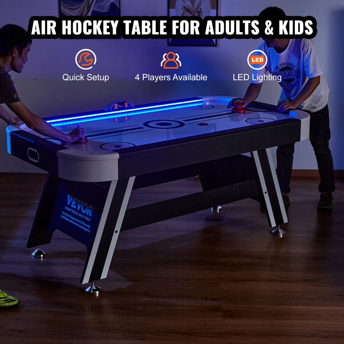 SKYSHALO Air Hockey Table, 72" Indoor Hockey Table for Kids and Adults, LED Sports Hockey Game w/2 Pucks