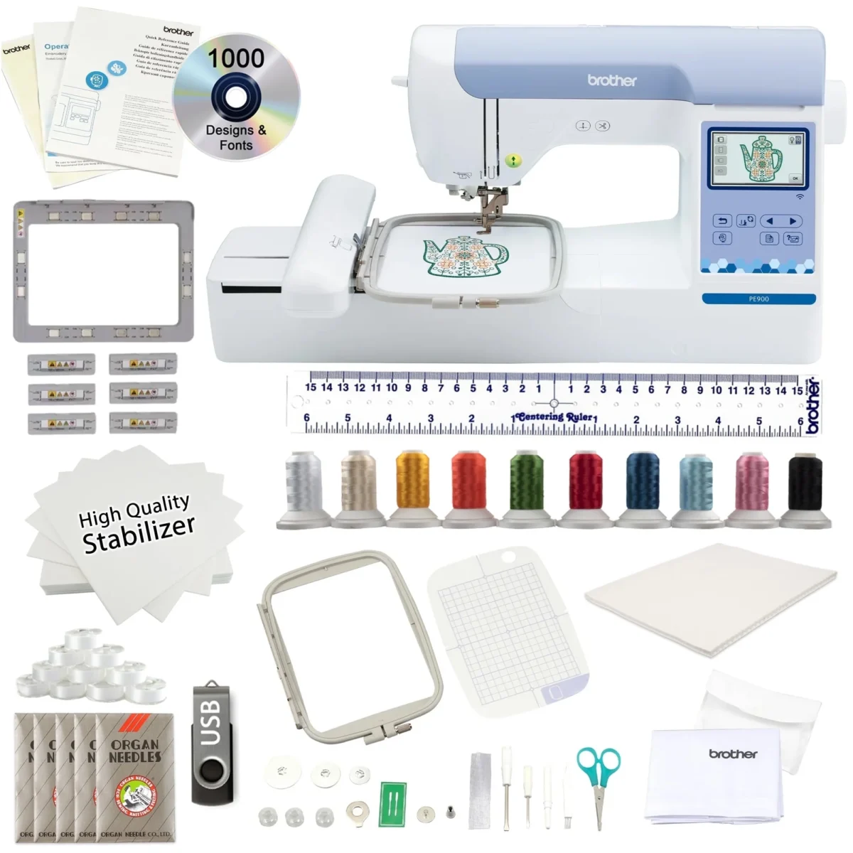 Brother PE900 5" x 7" Computerized Embroidery Machine with Bonus Brother Magnetic 4” x 7” Frame SAMF180N