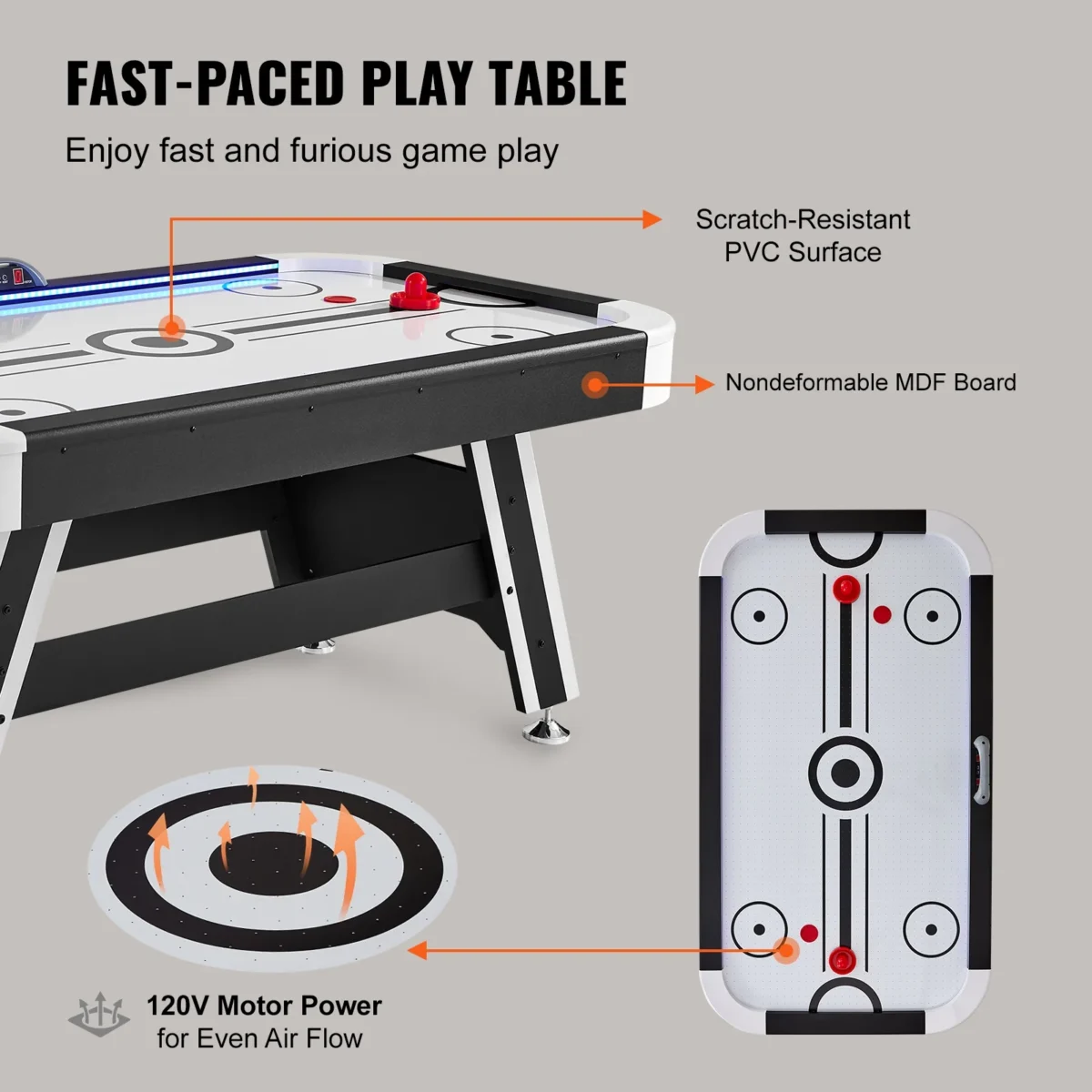 SKYSHALO Air Hockey Table, 72" Indoor Hockey Table for Kids and Adults, LED Sports Hockey Game w/2 Pucks