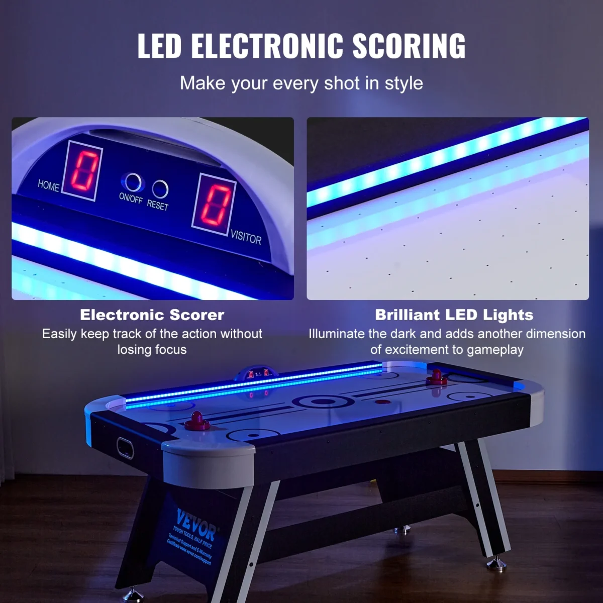 SKYSHALO Air Hockey Table, 72" Indoor Hockey Table for Kids and Adults, LED Sports Hockey Game w/2 Pucks